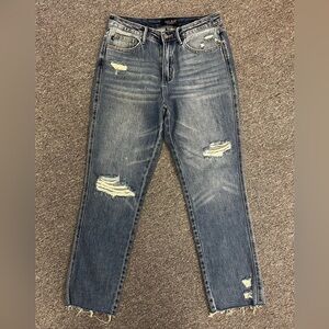 Judy Blue Straight Leg Jeans Size‎ 7/28 Medium Wash Raw Hem Mid Rise